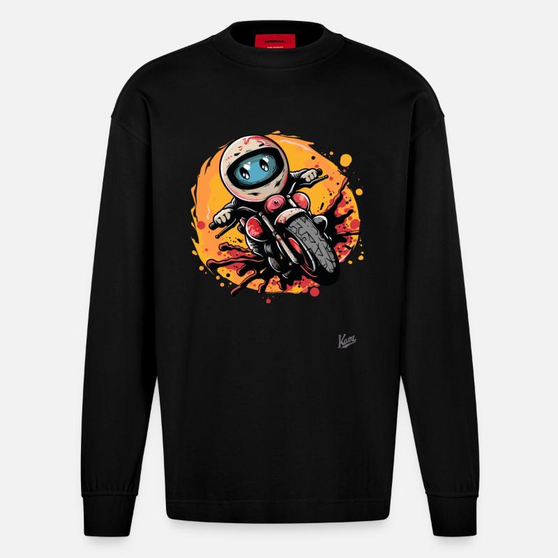 Süßes Motorrad-Comic - Heavyweight Oversized Organic Langarmshirt Made in EU - SOLID BLACK