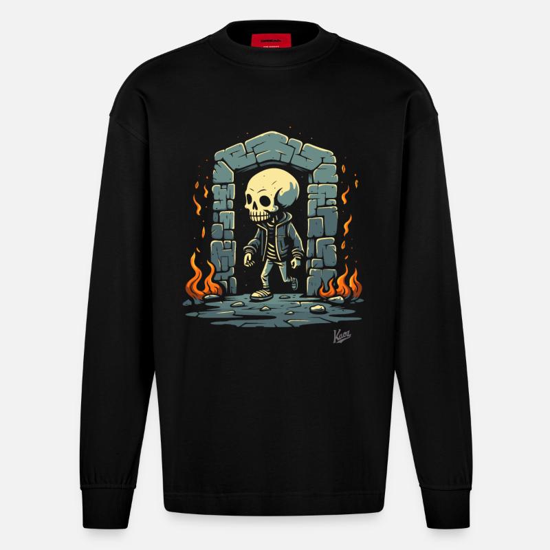 Skelett Dungeon Showtime - Heavyweight Oversized Organic Langarmshirt Made in EU - SOLID BLACK