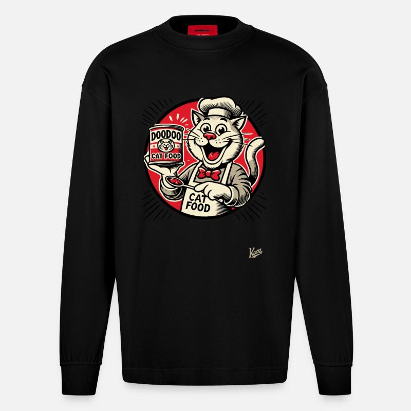 lecker DooDoo Katzenfutter mit Koch-Katze - Heavyweight Oversized Organic Langarmshirt Made in EU - SOLID BLACK