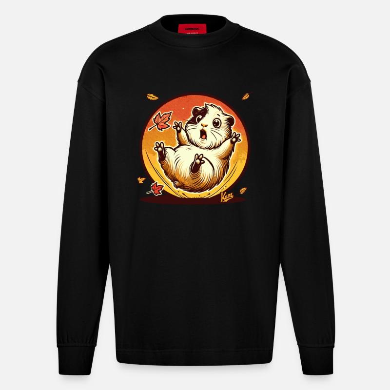Hamster mit Herbst-Blättern - Heavyweight Oversized Organic Langarmshirt Made in EU - SOLID BLACK