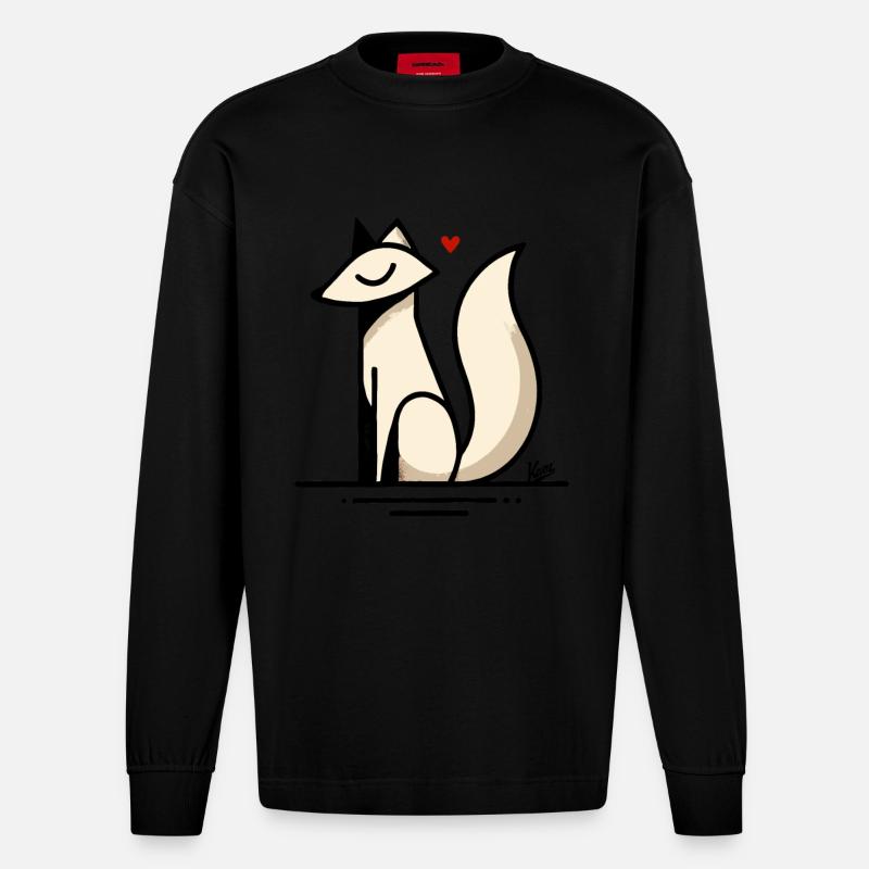 Fuchs Liebe mit Herz - Heavyweight Oversized Organic Langarmshirt Made in EU - SOLID BLACK