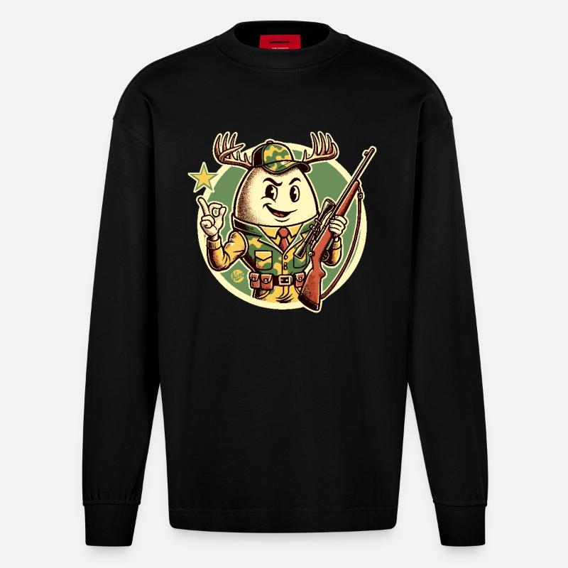Jäger-Ei mit Hirschgeweih - Heavyweight Oversized Organic Langarmshirt Made in EU - SOLID BLACK