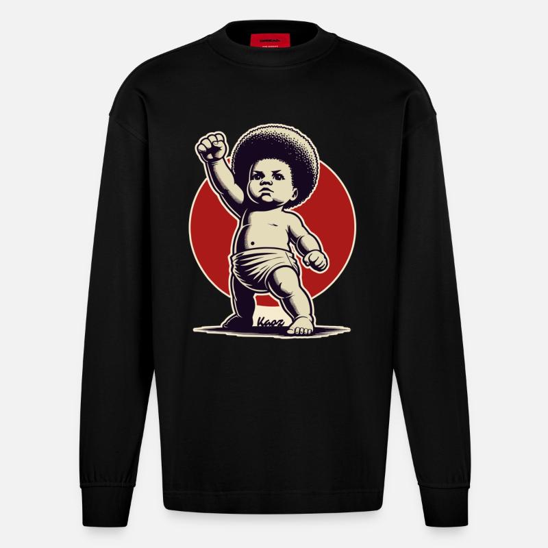 Bébé en pose de liberté - Manches longues bio épais oversize fabriqué en UE - SOLID BLACK