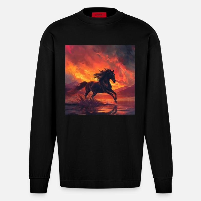 Cheval - Manches longues bio épais oversize fabriqué en UE - SOLID BLACK