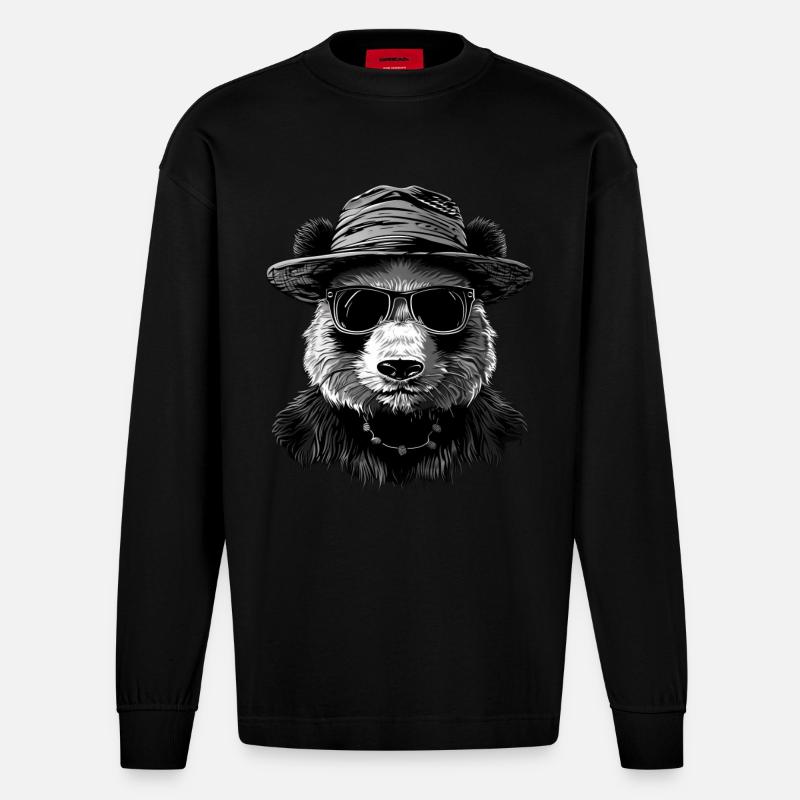 Panda - Heavyweight Oversized Organic Langarmshirt Made in EU - SOLID BLACK