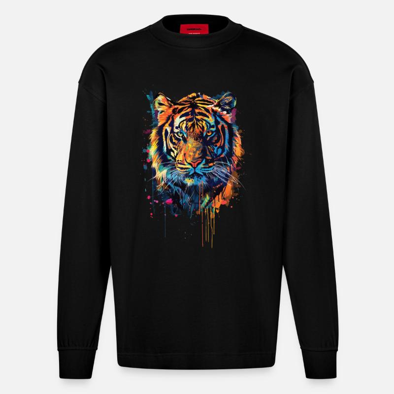 Tiger - Heavyweight Oversized Organic Langarmshirt Made in EU - SOLID BLACK