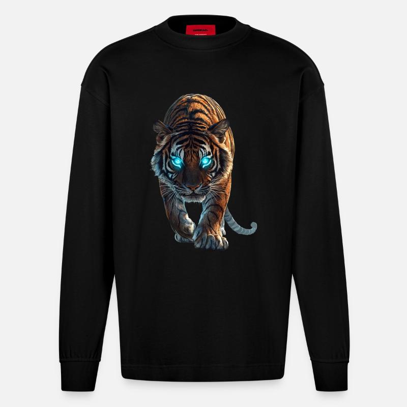 Tiger - Heavyweight Oversized Organic Langarmshirt Made in EU - SOLID BLACK