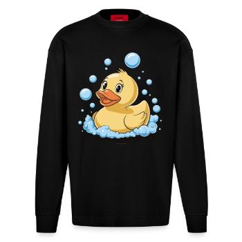 Rubber Duck Bathing Bubbles Water Bird Animal - Heavyweight Oversized Organic Longsleeve Shirt Made in EU - SOLID BLACK - Front