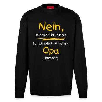 Ich war das nicht - Opa sprechen - RAHMENLOS Baby - Heavyweight Oversized Organic Langarmshirt Made in EU - SOLID BLACK - Vorne