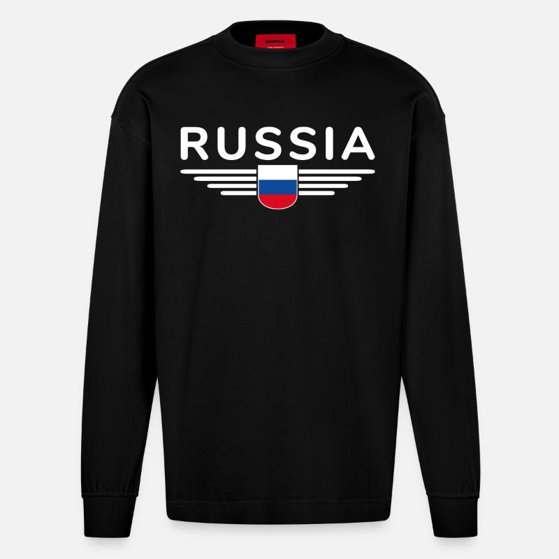 T-shirt Russie – Fierté et tradition - Manches longues bio épais oversize fabriqué en UE - SOLID BLACK