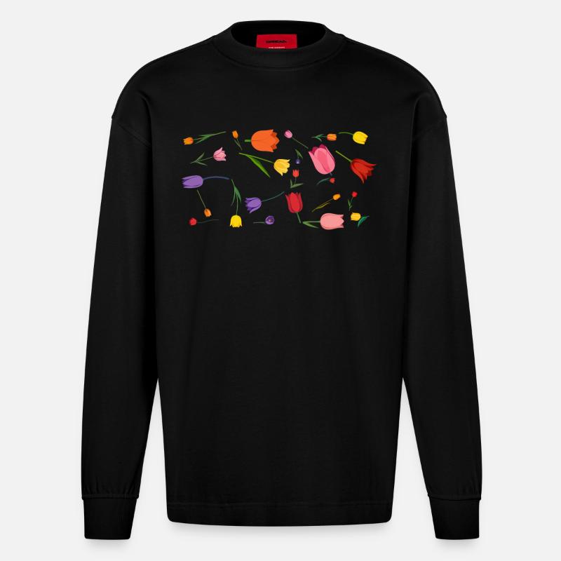 Blumen - Heavyweight Oversized Organic Langarmshirt Made in EU - SOLID BLACK
