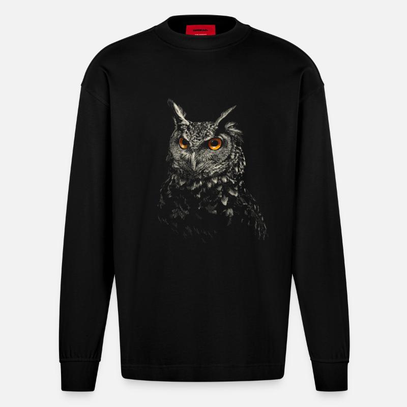 Eule - Heavyweight Oversized Organic Langarmshirt Made in EU - SOLID BLACK