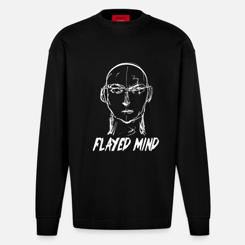 Flayed Mind weiß - Heavyweight Oversized Organic Langarmshirt Made in EU - SOLID BLACK