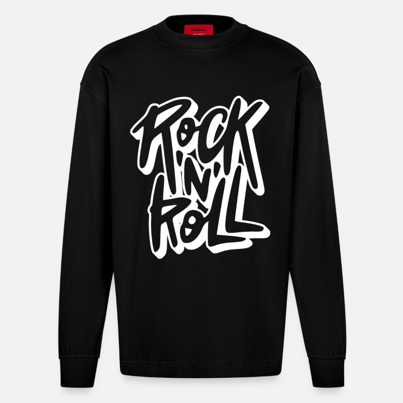 Rock 'n' Roll Graffiti-Text - Heavyweight Oversized Organic Langarmshirt Made in EU - SOLID BLACK