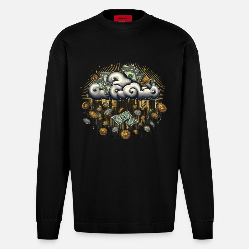 Regen von Geld ☁️💸💸 - Heavyweight Oversized Organic Langarmshirt Made in EU - SOLID BLACK
