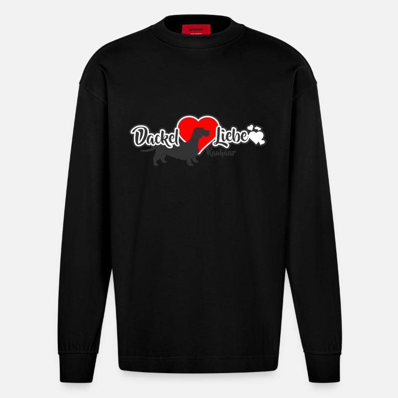 DackelLiebe Rauhaar Dackel - Heavyweight Oversized Organic Langarmshirt Made in EU - SOLID BLACK