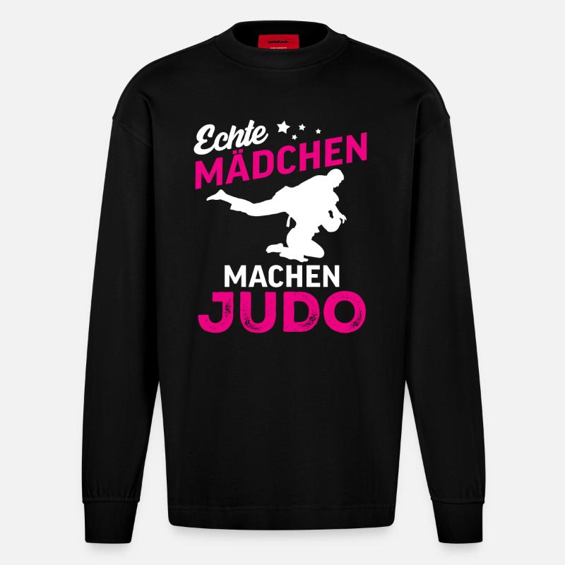 echte mädchen machen judo - Heavyweight Oversized Organic Langarmshirt Made in EU - SOLID BLACK