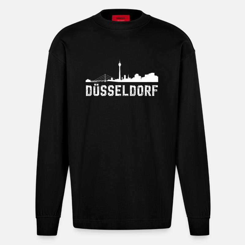 Dusseldorf Skyline - Heavyweight Oversized Organic Langarmshirt Made in EU - SOLID BLACK