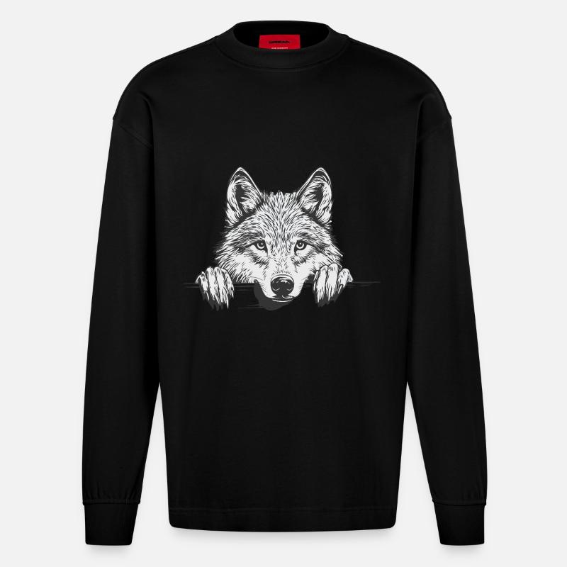 Wolf - Heavyweight Oversized Organic Langarmshirt Made in EU - SOLID BLACK
