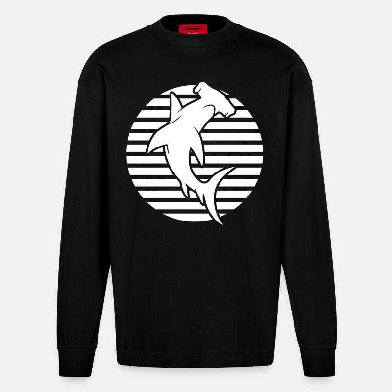 Hammerhai, Tauchen - Heavyweight Oversized Organic Langarmshirt Made in EU - SOLID BLACK