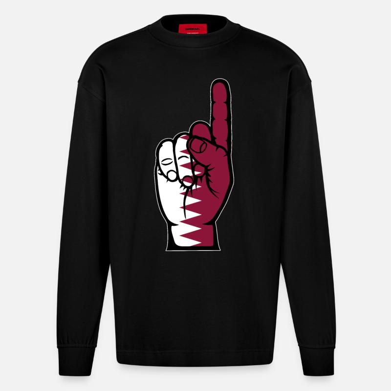 Katar Flagge Nummer 1 - Heavyweight Oversized Organic Langarmshirt Made in EU - SOLID BLACK