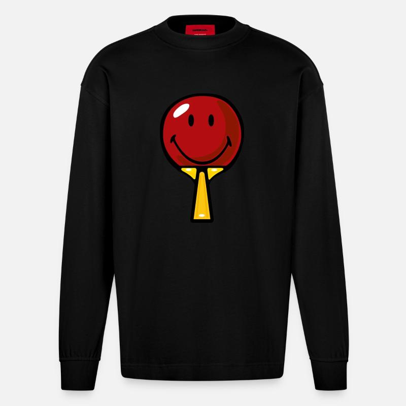 Smiley Table Tennis Racket - Heavyweight Oversized Organic Langarmshirt Made in EU - SOLID BLACK