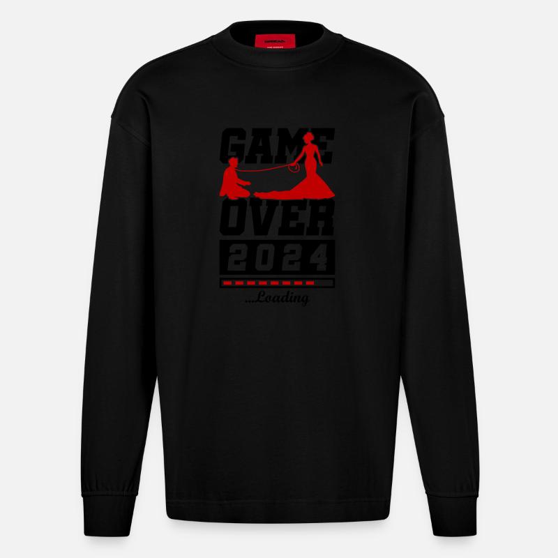 Hochzeit Loading 2024 Game Over - Heavyweight Oversized Organic Langarmshirt Made in EU - SOLID BLACK