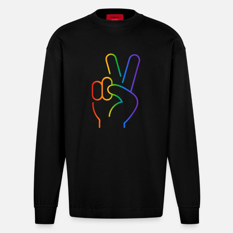 Peace-Zeichen 2 Finger Regenbogen - Heavyweight Oversized Organic Langarmshirt Made in EU - SOLID BLACK