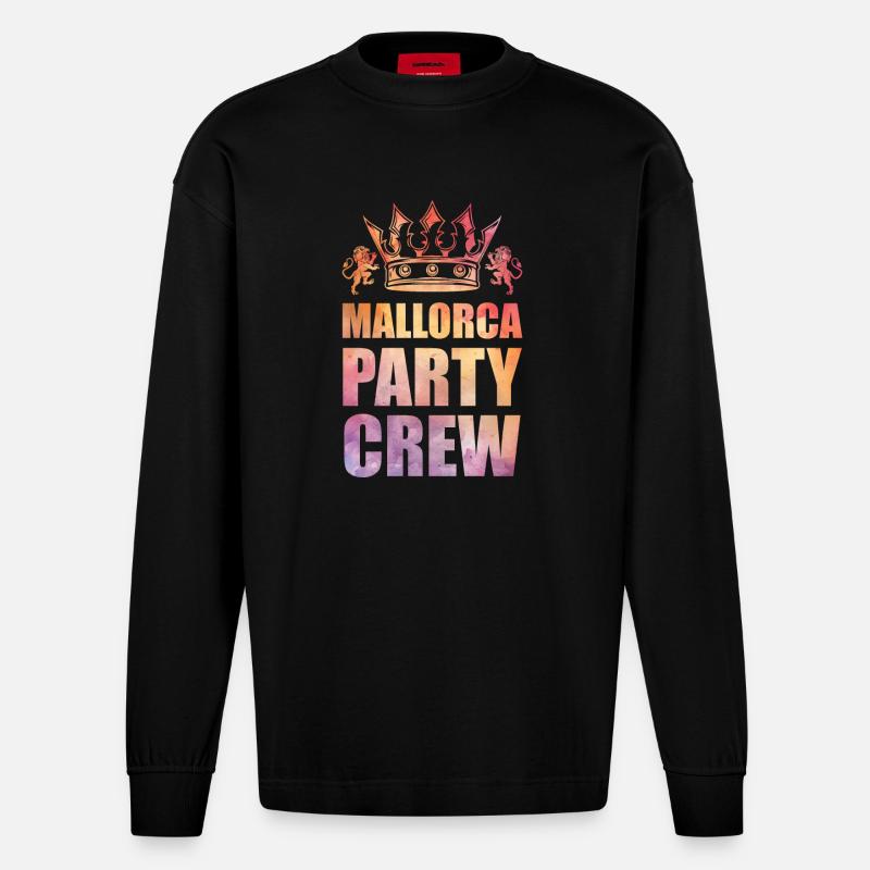 Mallorca Party Crew Spruch - Heavyweight Oversized Organic Langarmshirt Made in EU - SOLID BLACK