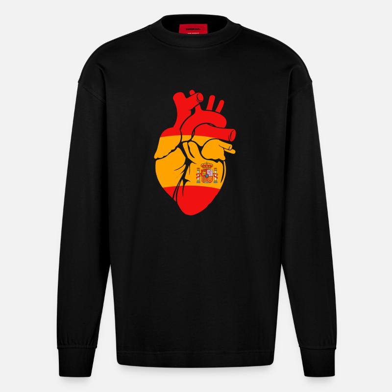 Spanien Spanisch - Heavyweight Oversized Organic Langarmshirt Made in EU - SOLID BLACK