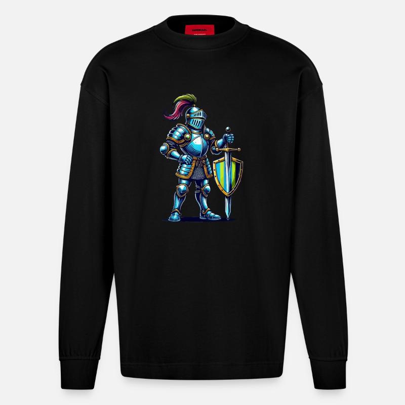 ritter comic - Heavyweight Oversized Organic Langarmshirt Made in EU - SOLID BLACK