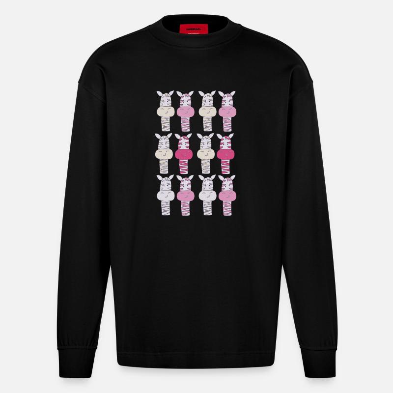 Zebra Pattern Pink - Heavyweight Oversized Organic Longsleeve Shirt Made in EU - SOLID BLACK