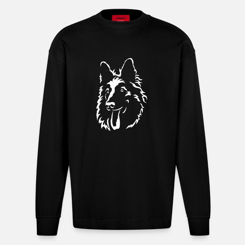 Schweizer Schäferhund Kopf "Black Edition" - Heavyweight Oversized Organic Langarmshirt Made in EU - SOLID BLACK