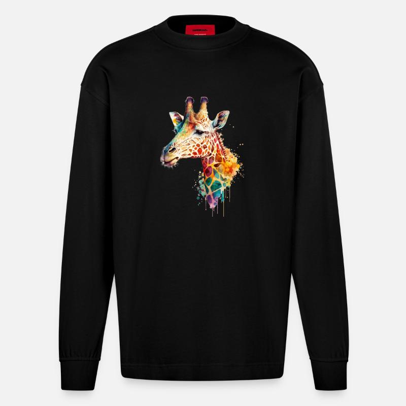 Giraffe - Heavyweight Oversized Organic Langarmshirt Made in EU - SOLID BLACK
