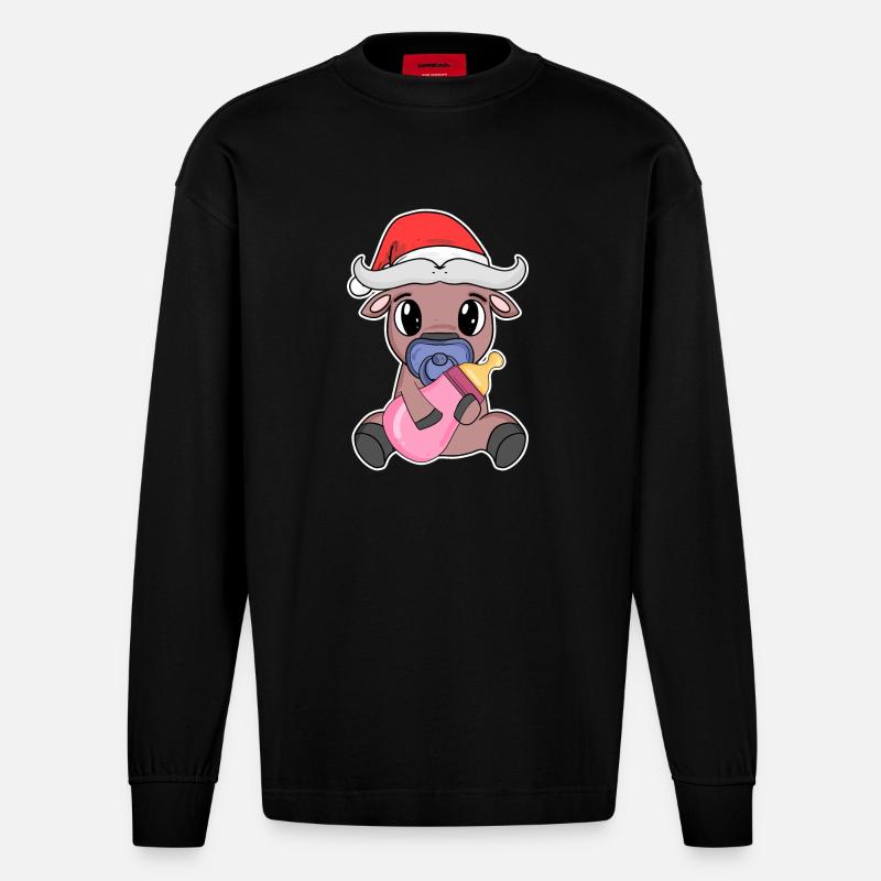 Bœuf bébé Noël - Manches longues bio épais oversize fabriqué en UE - SOLID BLACK