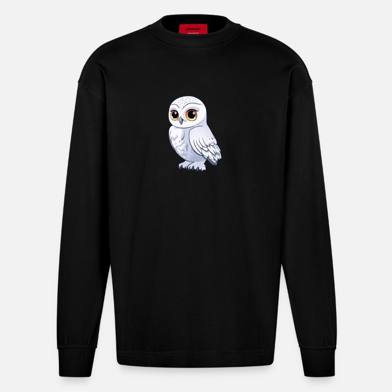 weiße eule - Heavyweight Oversized Organic Langarmshirt Made in EU - SOLID BLACK