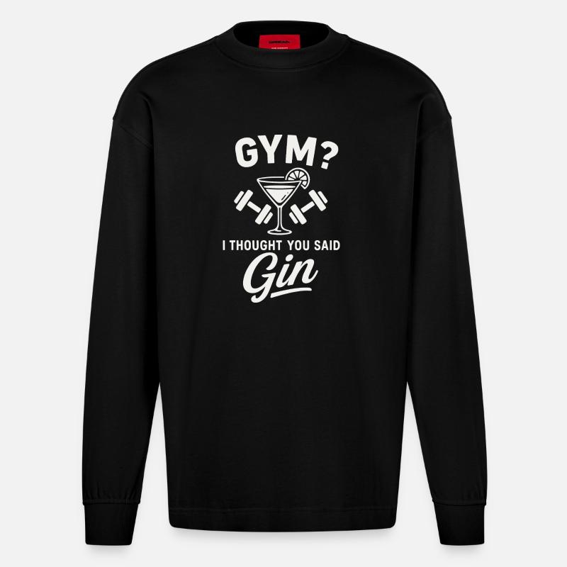 Gym oder Gin ? - Heavyweight Oversized Organic Langarmshirt Made in EU - SOLID BLACK