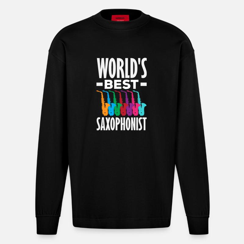 Saxofon - Heavyweight Oversized Organic Langarmshirt Made in EU - SOLID BLACK