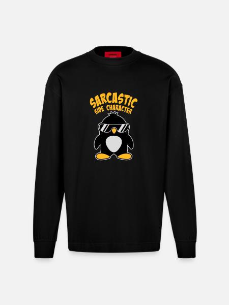 Penguin Sarcastic Side Character Sunglasses Logo - Heavyweight Oversized Organic Longsleeve Shirt Made in EU - SOLID BLACK