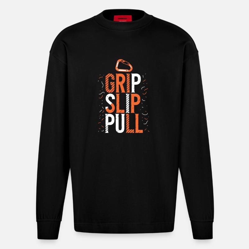 Grip Slip Pull Escalade - Manches longues bio épais oversize fabriqué en UE - SOLID BLACK