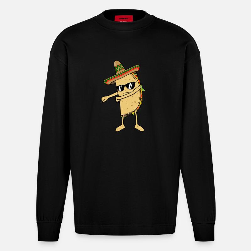 Flossing Taco flotte Dans Dans roliga Mexiko - Heavyweight Oversized Organic Longsleeve Made in EU - SOLID BLACK