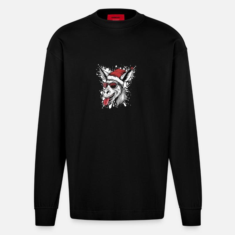 Âne Noël Drôle - Manches longues bio épais oversize fabriqué en UE - SOLID BLACK