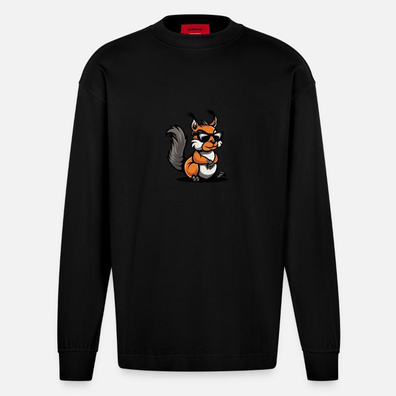 Squirrel Cool Comic - Heavyweight Oversized Organic Longsleeve Shirt Made in EU - SOLID BLACK