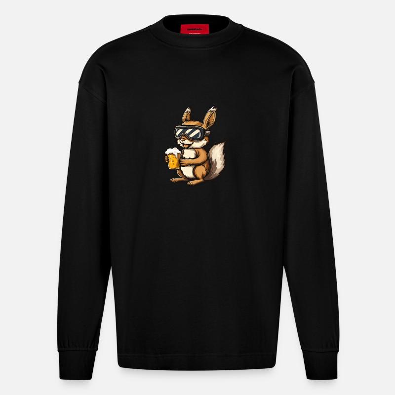 Eichhörnchen Apres Ski Bier - Heavyweight Oversized Organic Langarmshirt Made in EU - SOLID BLACK