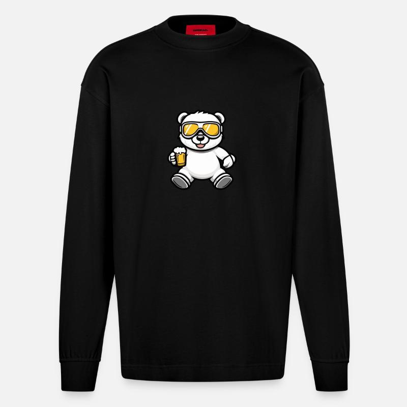 Bär Apres Ski Bier Comic - Heavyweight Oversized Organic Langarmshirt Made in EU - SOLID BLACK