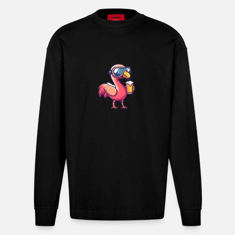 Flamingo Apres Ski Bier Comic - Heavyweight Oversized Organic Langarmshirt Made in EU - SOLID BLACK