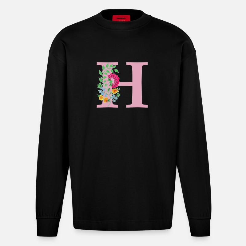blume 12 rot mit h - Heavyweight Oversized Organic Langarmshirt Made in EU - SOLID BLACK