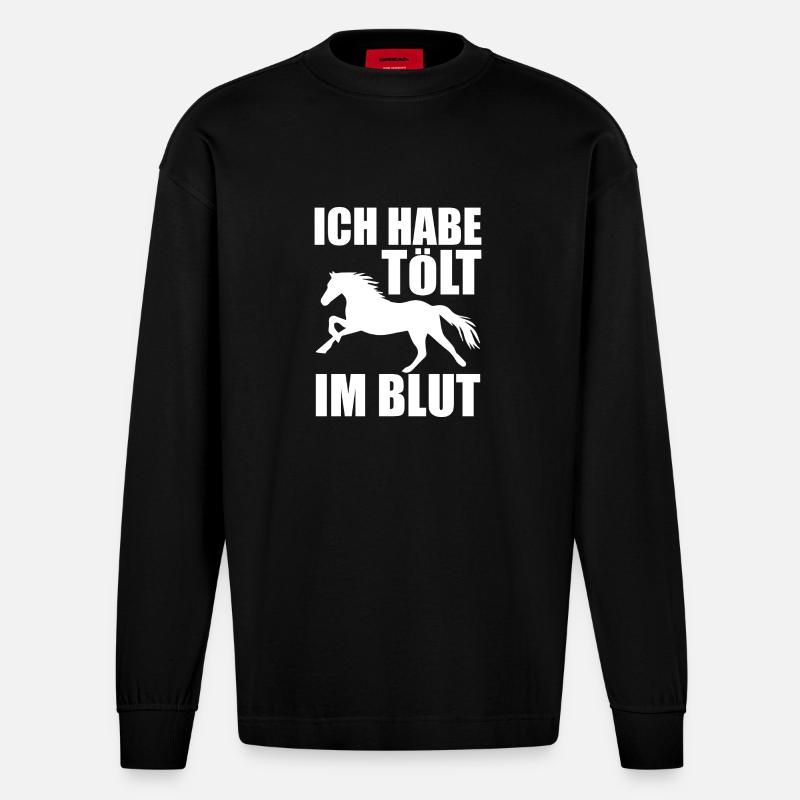 Isländer Islandpferd Islandpferde Geschenk - Heavyweight Oversized Organic Langarmshirt Made in EU - SOLID BLACK