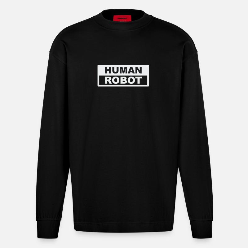 Human Robot - reale Intelligenz - Heavyweight Oversized Organic Langarmshirt Made in EU - SOLID BLACK