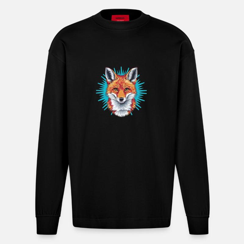 Fuchs - Illustration - Heavyweight Oversized Organic Langarmshirt Made in EU - SOLID BLACK